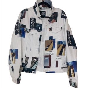 BDG art print skater white denim jacket canvas M